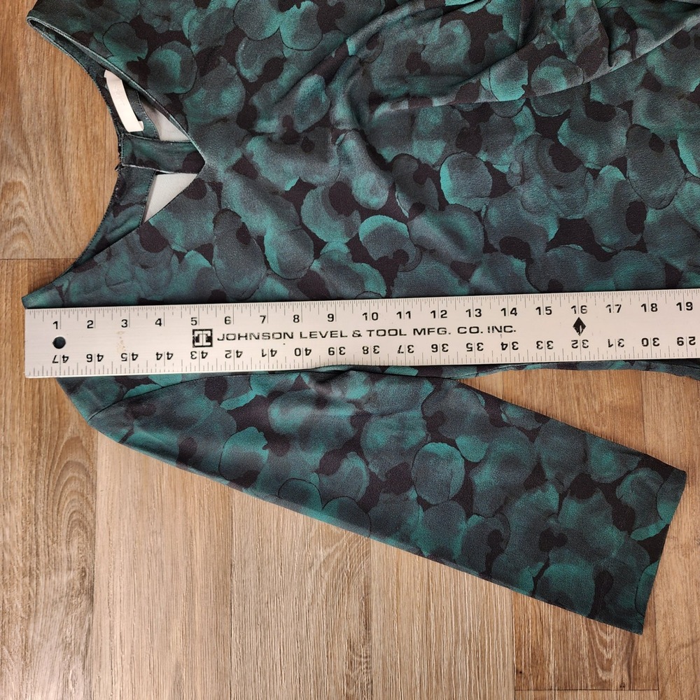 Hugo Boss Teal Black Abstract Print Ruched V-Neck Sheath Dress 3/4 Sleeve - Picture 6 of 12